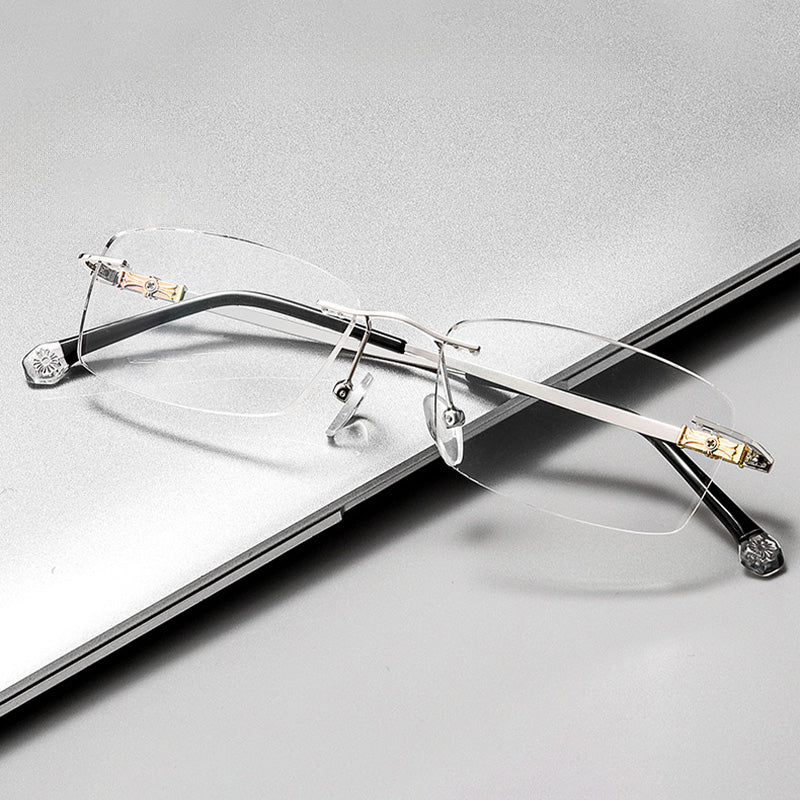 Rectangle Metal Rimless Prescription Glasses Spectacles Frames Unisex 98607WK