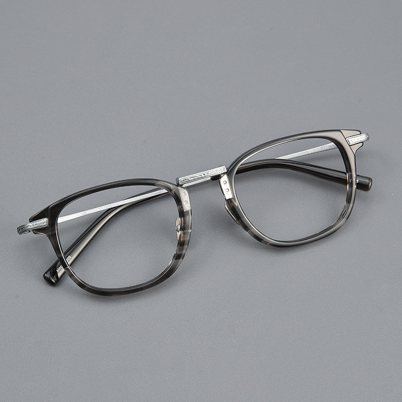 Retro Rectangle Acetate Titanium Metal Full Rim Prescription Spectacles Unisex GMS817