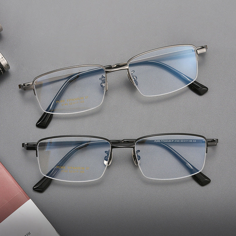 Rectangle Titanium Metal Half Rim Prescription Glasses Spectacles Frames Unisex 2140T