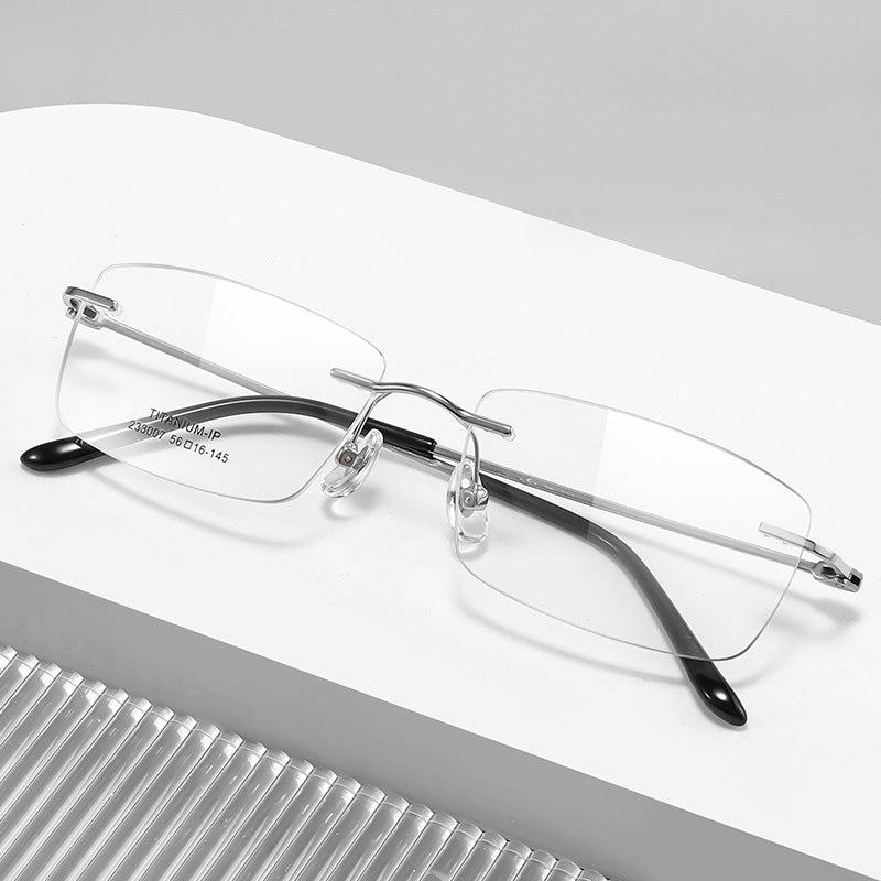 Rectangle Metal Rimless Prescription Glasses Spectacles Frames Unisex 233007WK