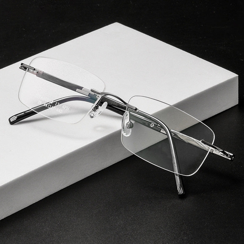 Rectangle Titanium Metal Rimless Prescription Glasses Spectacles Frames Unisex Z9WK