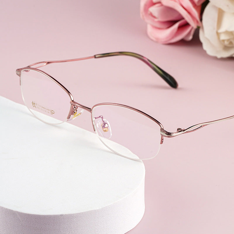 Cateye Oval Metal Half Rim Prescription Glasses Women's Spectacles Frames 3523X