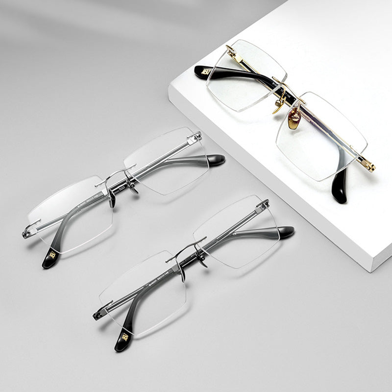 Rectangle Titanium Metal Rimless Prescription Glasses Spectacles Frames Unisex BV6037V