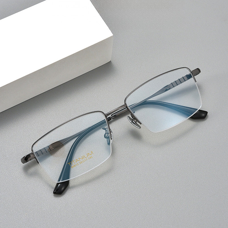 Rectangle Titanium Metal Half Rim Prescription Glasses Spectacles Frames Unisex 80813M