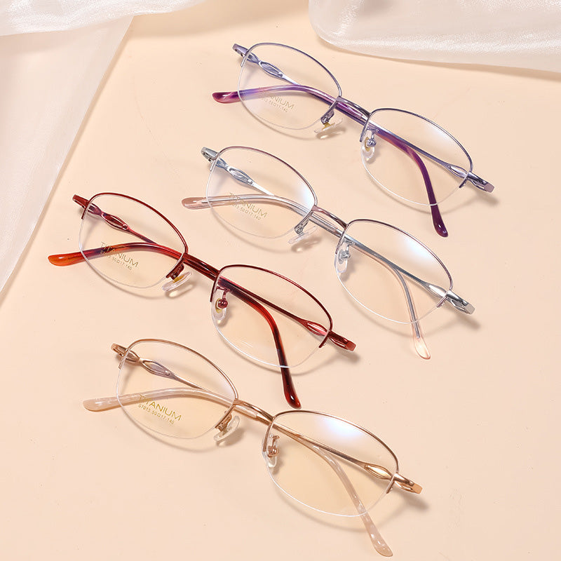 Oval Titanium Metal Half Rim Prescription Glasses Women's Spectacles Frames S7013T