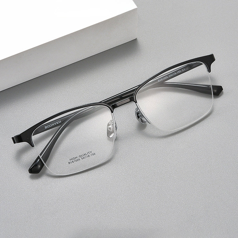 Rectangle Browline Titanium Metal Half Rim Prescription Spectacles Frames Unisex BV61005