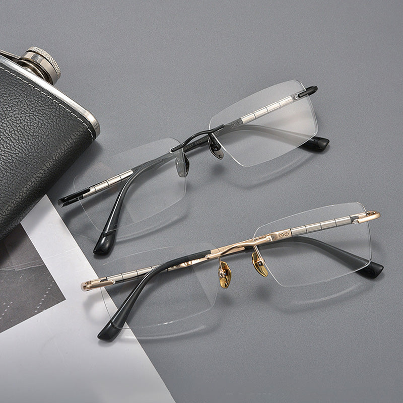 Rectangle Titanium Metal Rimless Prescription Glasses Spectacles Frames Unisex R7903T