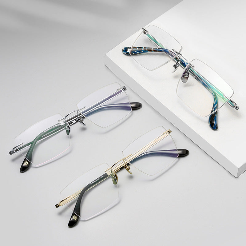 Rectangle Titanium Metal Rimless Prescription Glasses Spectacles Frames Unisex BV6036V