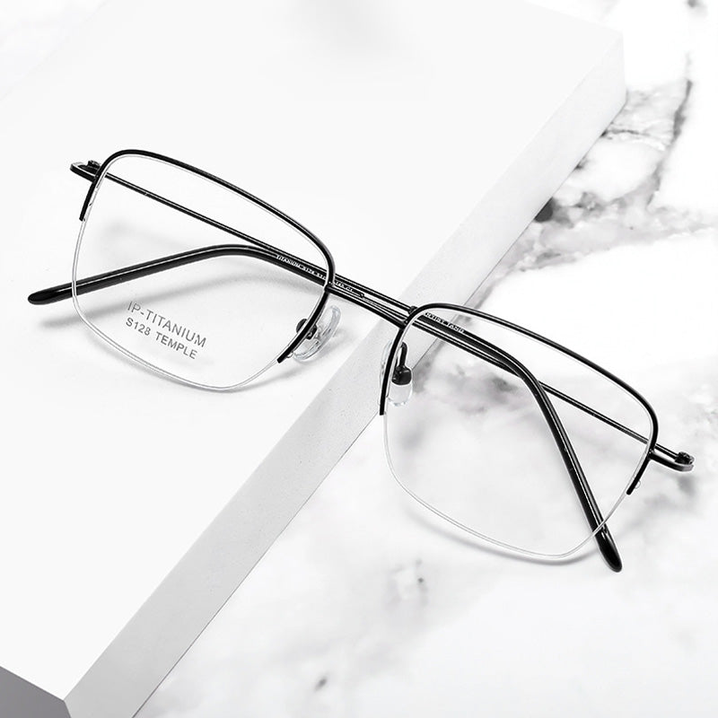 Square Rectangle Titanium Metal Half Rim Prescription Glasses Men's Spectacles Frames S128E