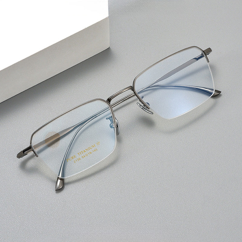 Rectangle Titanium Metal Half Rim Prescription Glasses Spectacles Frames Unisex 2136T