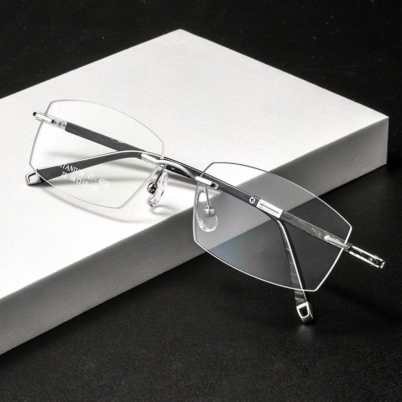 Rectangle Titanium Metal Rimless Prescription Glasses Spectacles Frames Unisex Z8WK