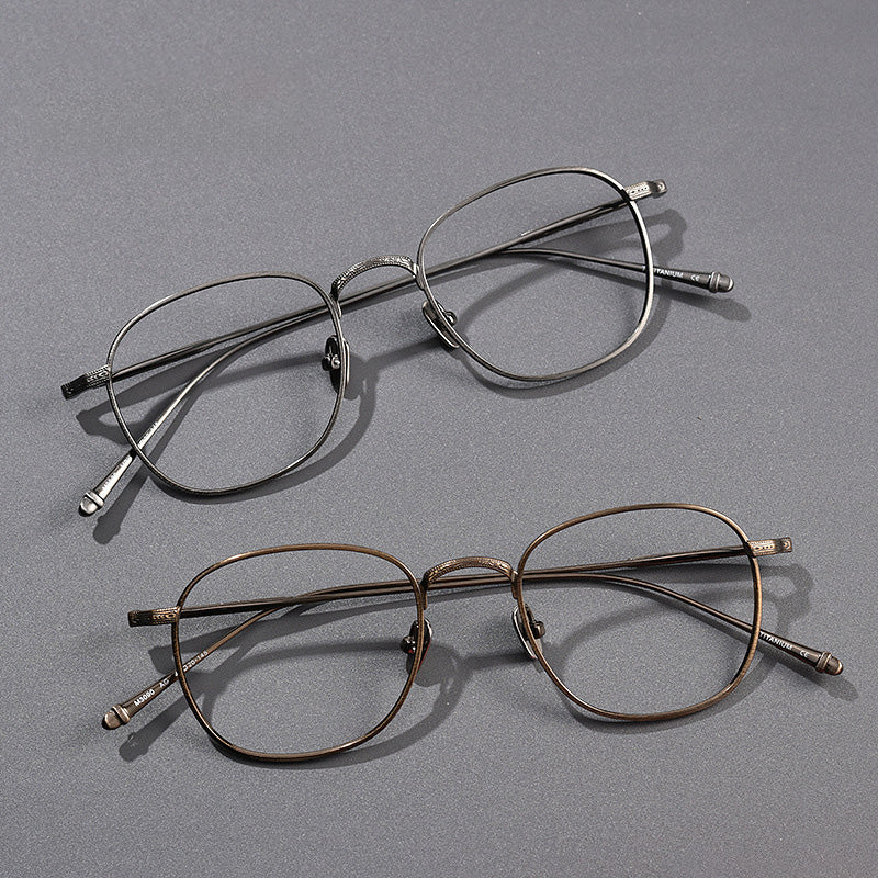 Retro Rectangle Titanium Metal Full Rim Prescription Spectacles Unisex 3090M