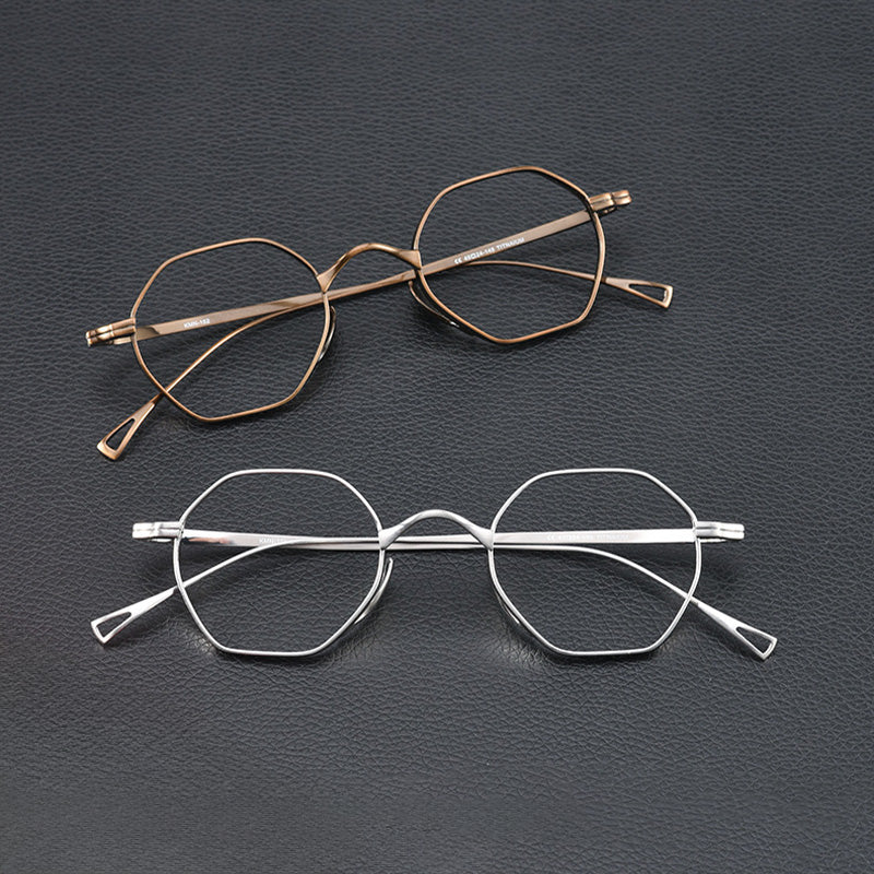 Geometric Titanium Full Rim Prescription Glasses Spectacles Frames for Thick Lenses KMN152T