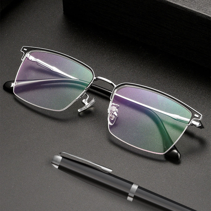 Men's rectangular half-frame glasses in Acetate and titanium, available in multiple colors BV9001B