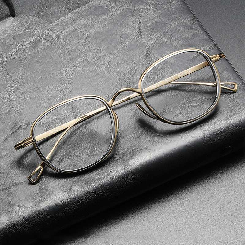 Rectangle Titanium Full Rim Prescription Glasses Spectacles Frames for Thick Lenses KMN1221