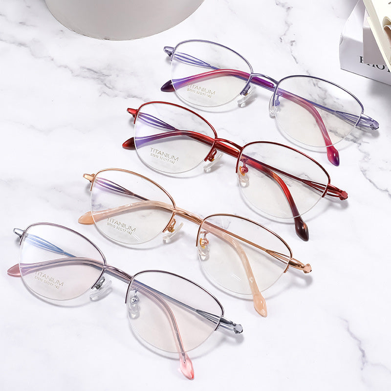 Oval Titanium Metal Half Rim Prescription Glasses Women's Spectacles Frames S7010T