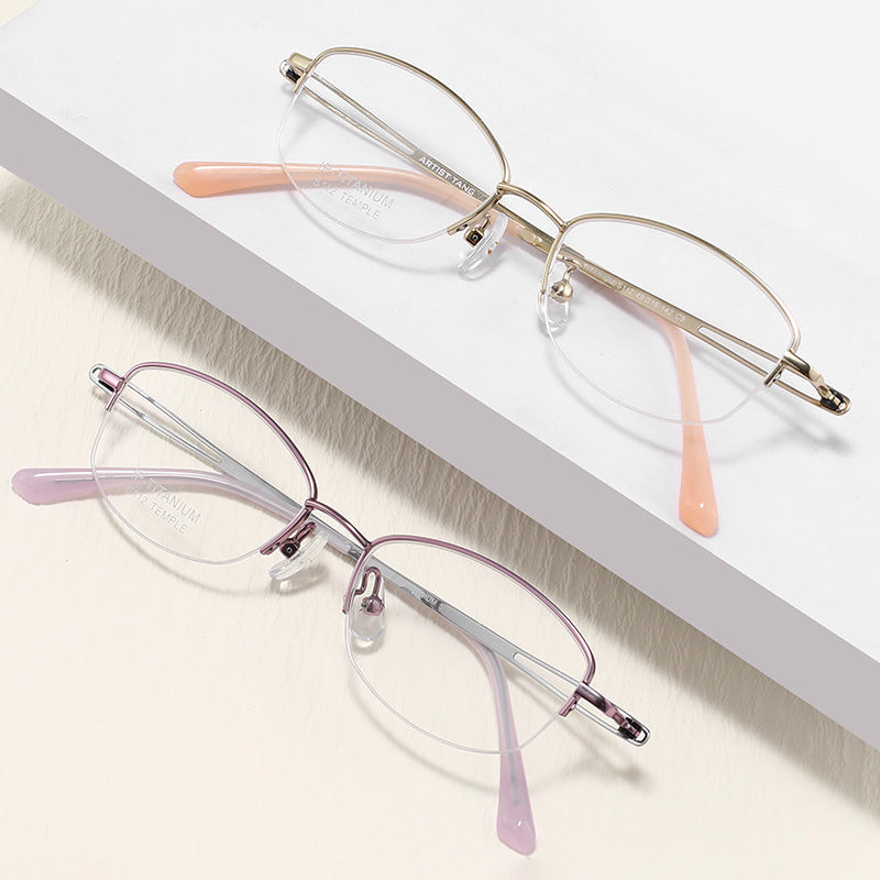 Oval Titanium Metal Half Rim Prescription Glasses Women's Spectacles Frames S112ET