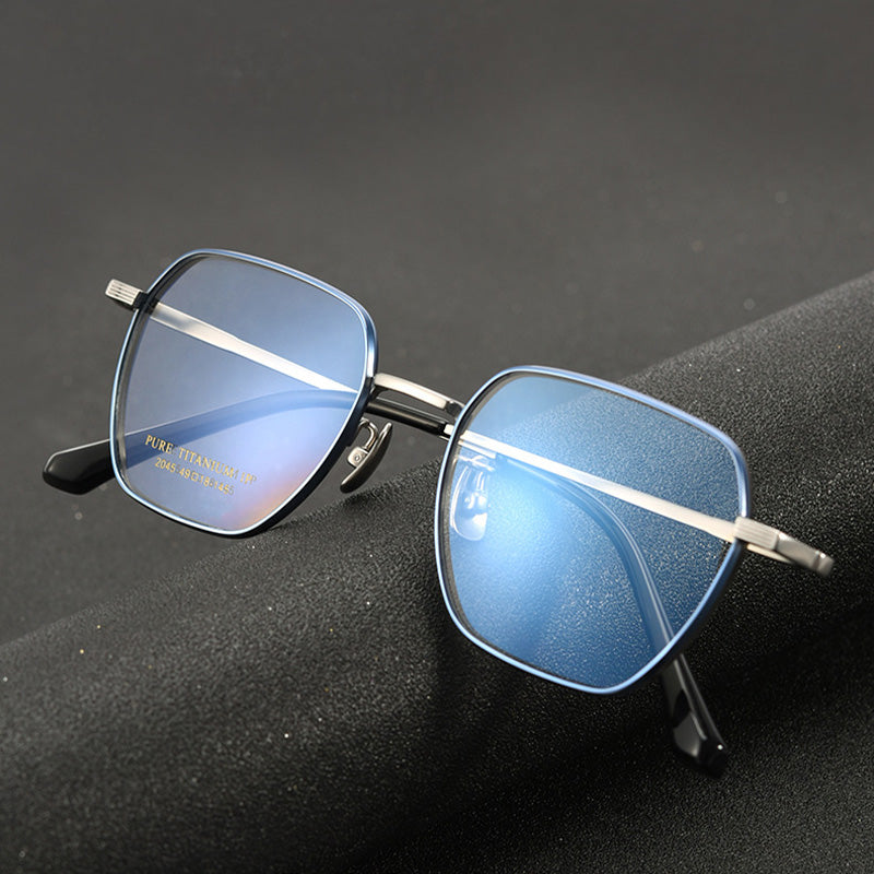 Geometric Titanium Metal Full Rim Prescription Glasses Spectacles Frames for Thick Lenses 2045TSF