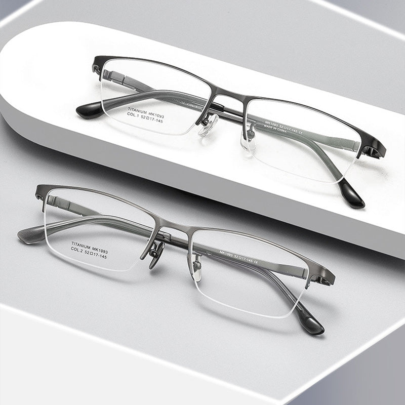 Rectangle Titanium Metal Half Rim Prescription Glasses Spectacles Frames Unisex MK1093