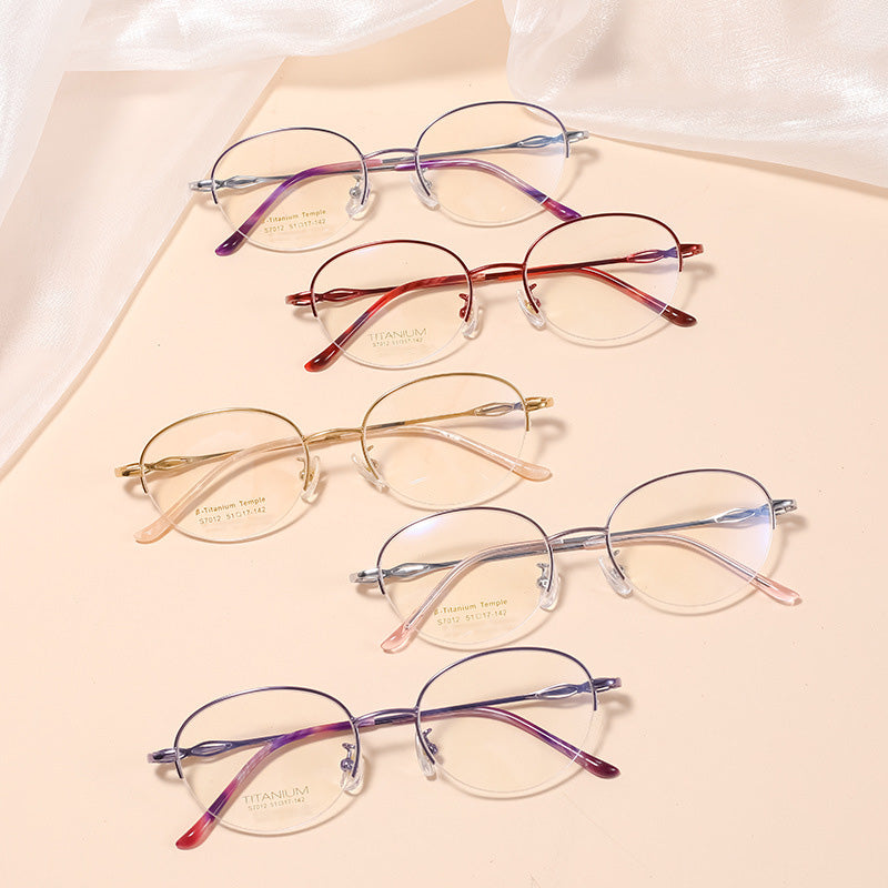 Oval Titanium Metal Half Rim Prescription Glasses Women's Spectacles Frames S7012T