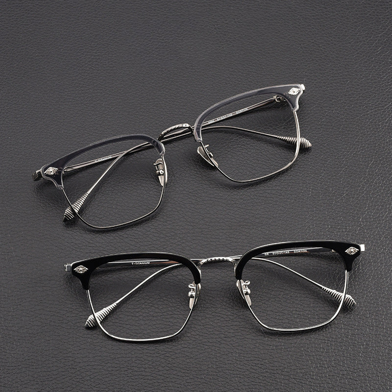 Rectangle Browline Acetate Titanium Metal Full Rim Prescription Spectacles Unisex 1129SORTON