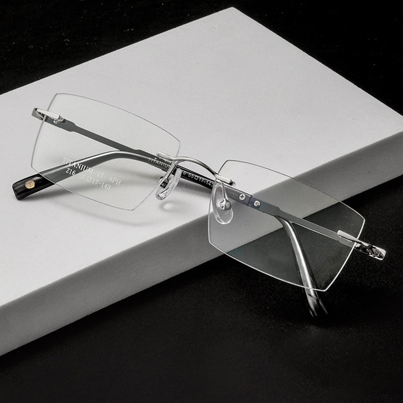 Rectangle Titanium Metal Rimless Prescription Glasses Spectacles Frames Unisex Z16WK