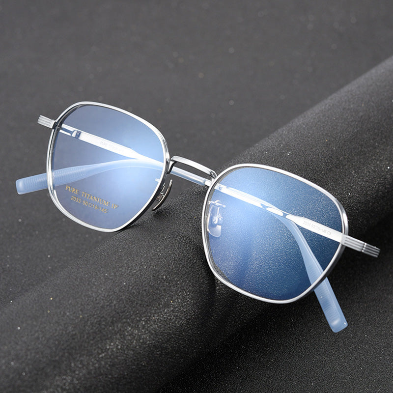 Rectangle Titanium Metal Full Rim Prescription Glasses Spectacles Frames for Thick Lenses 2033TSF