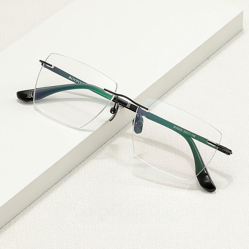 Rectangle Titanium Metal Rimless Prescription Glasses Spectacles Frames Unisex BV6029