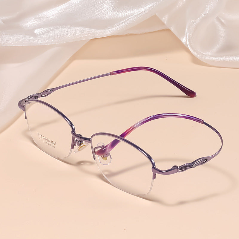 Oval Titanium Metal Half Rim Prescription Glasses Women's Spectacles Frames S7013T