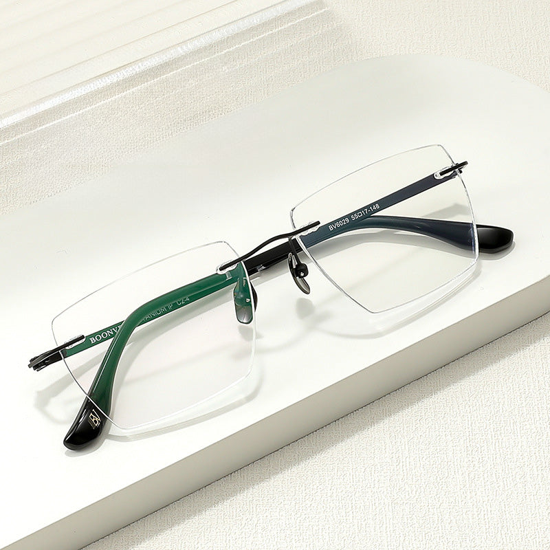 Rectangle Titanium Metal Rimless Prescription Glasses Spectacles Frames Unisex BV6029