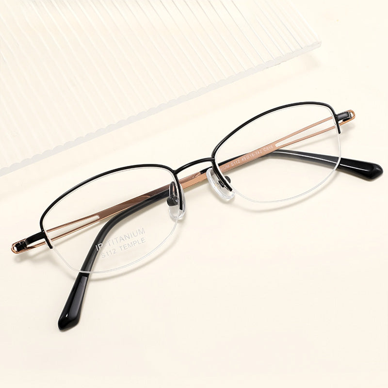 Oval Titanium Metal Half Rim Prescription Glasses Women's Spectacles Frames S112ET