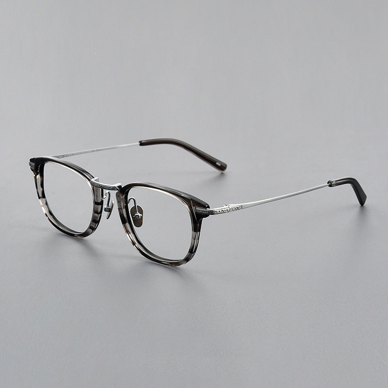 Retro Rectangle Acetate Titanium Metal Full Rim Prescription Spectacles Unisex GMS817