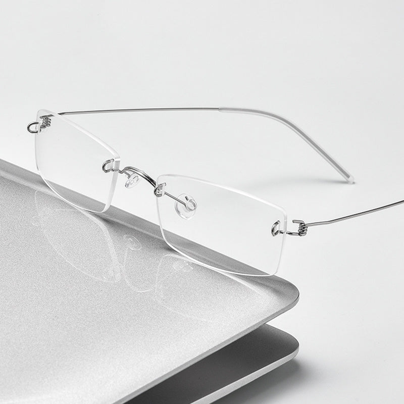 Rectangle Titanium Metal Rimless Prescription Glasses Spectacles Frames Unisex 2120T