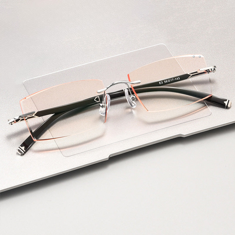 Rectangle Metal Rimless Prescription Glasses Spectacles Frames Unisex E3WK