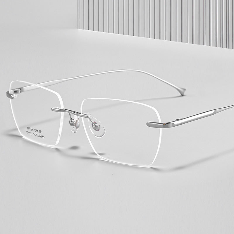 Rectangle Metal Rimless Prescription Glasses Spectacles Frames Unisex 234510WK