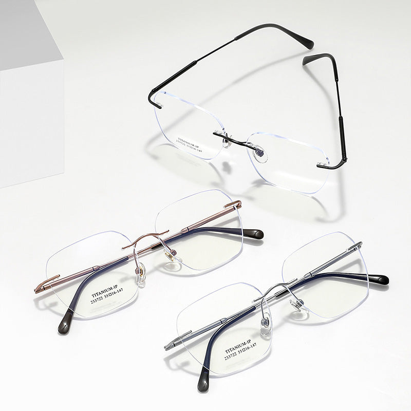 Rectangle Metal Rimless Prescription Glasses Spectacles Frames Unisex 233722WK