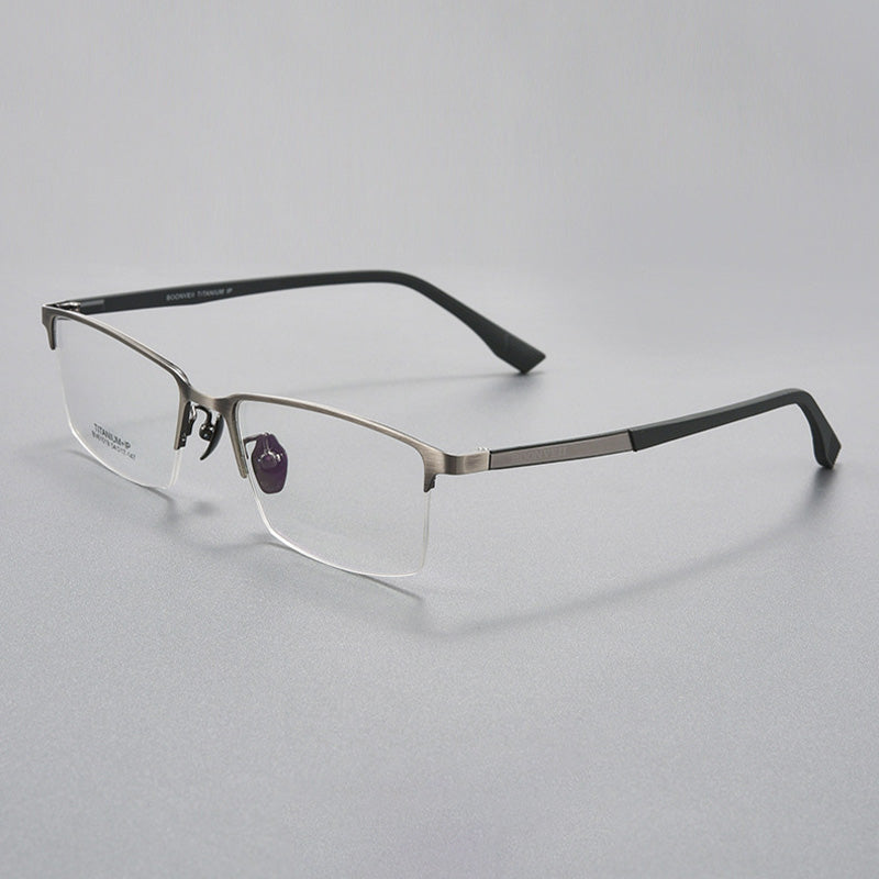 Rectangle Titanium Metal Half Rim Prescription Spectacles Frames Unisex BV61019B