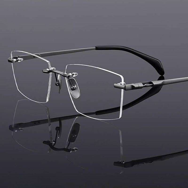 Rectangle Titanium Metal Rimless Prescription Glasses Spectacles Frames Unisex 80842T