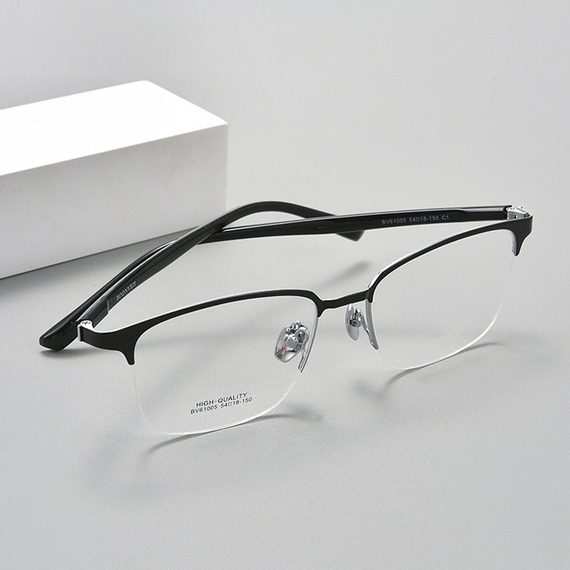 Rectangle Browline Titanium Metal Half Rim Prescription Spectacles Frames Unisex BV61005