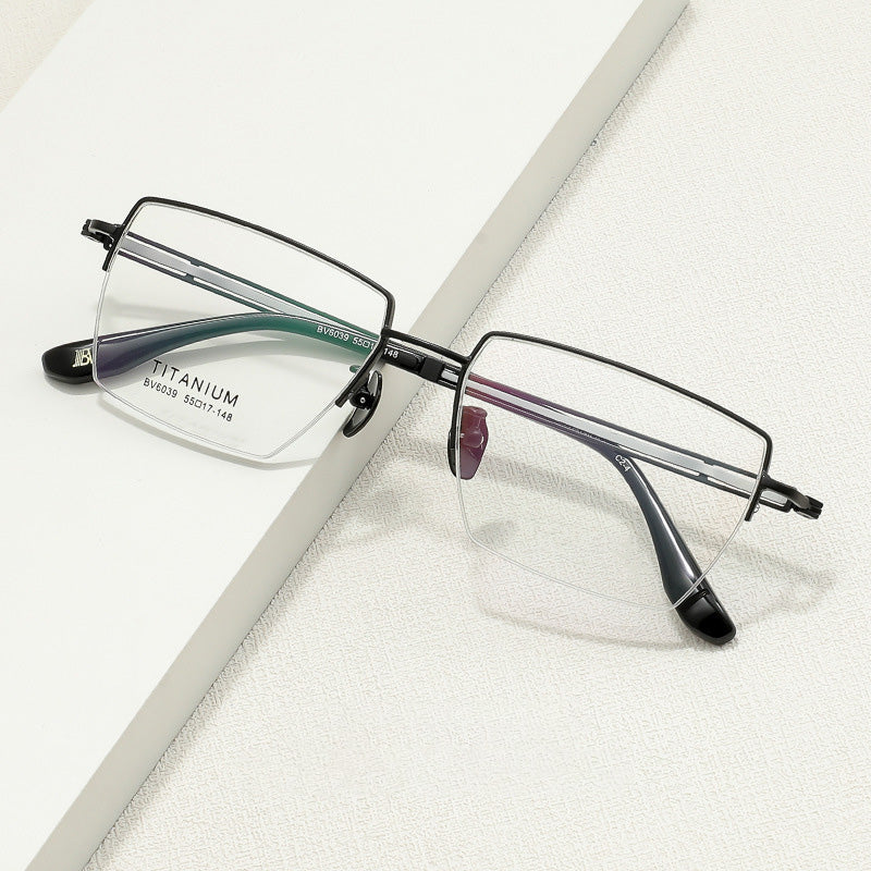 Rectangle Titanium Metal Half Rim Prescription Spectacles Frames Unisex BV6039V