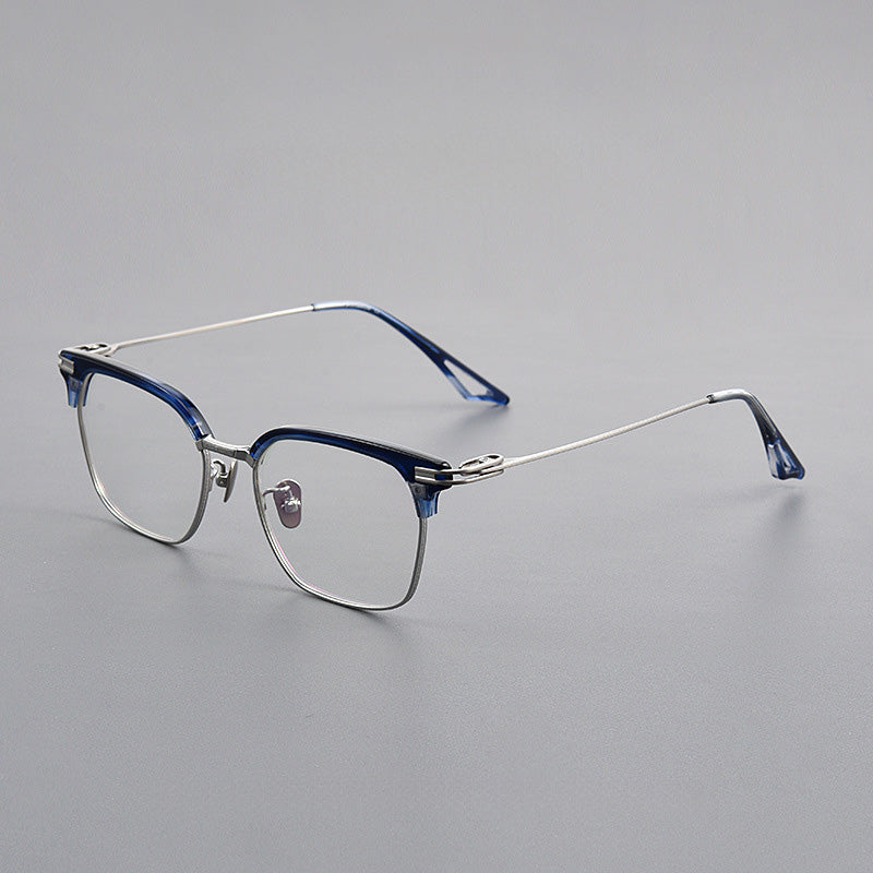 Retro Browline Rectangle Acetate Titanium Metal Full Rim Prescription Spectacles Unisex 80869T