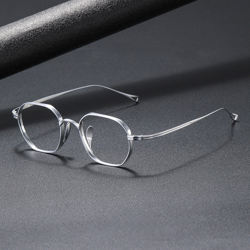 Geometric Titanium Full Rim Prescription Glasses Spectacles Frames for Thick Lenses KMN9917